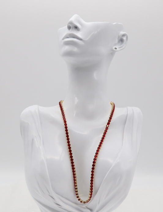 Ruby Red Tennis Necklace – Gold Tone Classic Sparkle