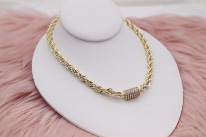 Thick Rope Necklace Gold With CZ Bar Station