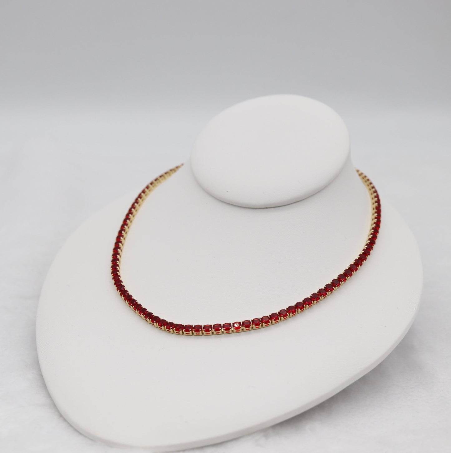 Ruby Red Tennis Necklace – Gold Tone Classic Sparkle