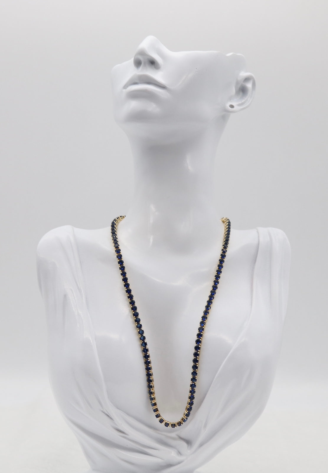 Sapphire Blue Tennis Necklace – Gold Tone Classic Elegance