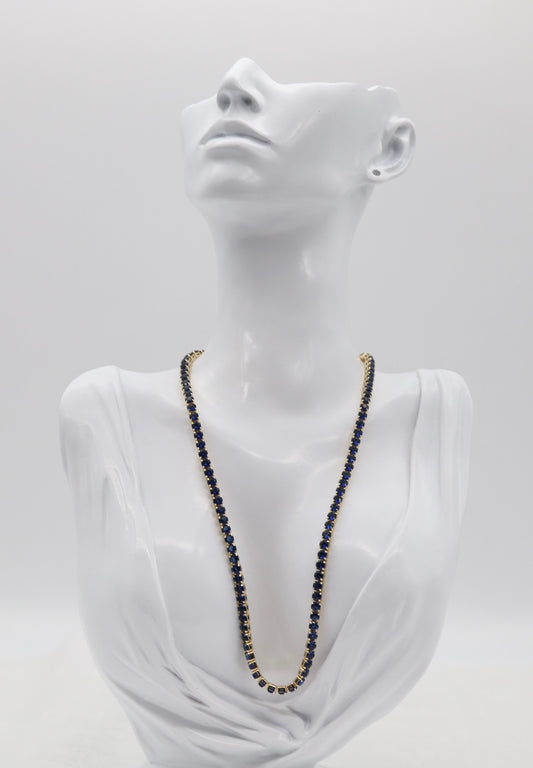 Sapphire Blue Tennis Necklace – Gold Tone Classic Elegance
