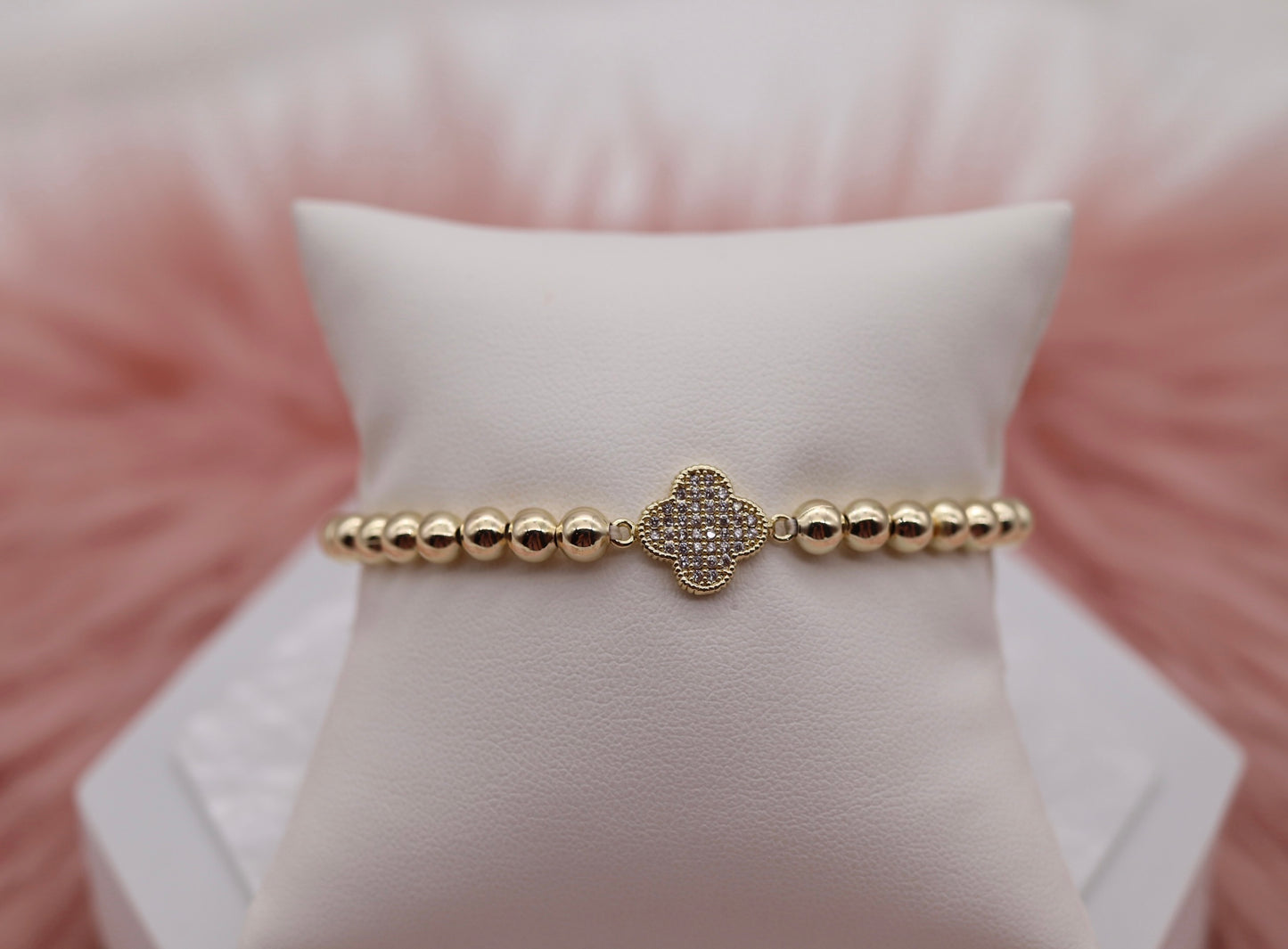 Gold Beaded Clover Elastic Bracelet