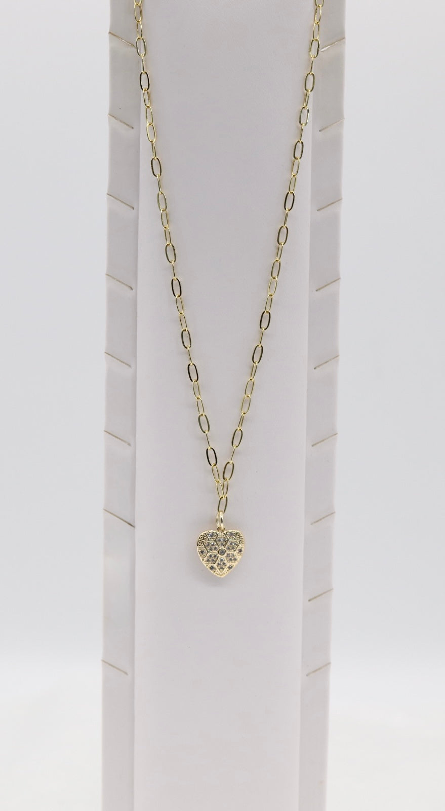 Gold Heart Pendant Necklace – Geometric Crystal Pattern