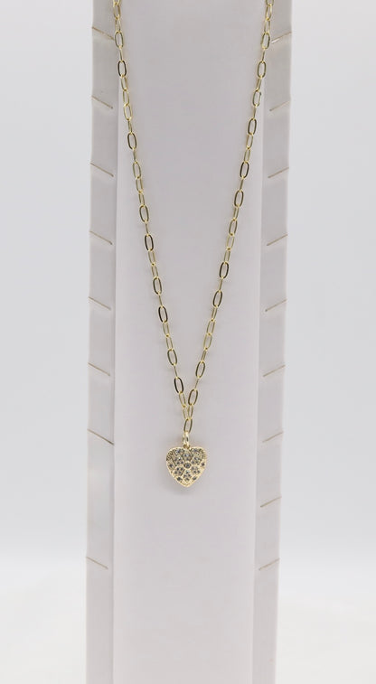 Gold Heart Pendant Necklace – Geometric Crystal Pattern