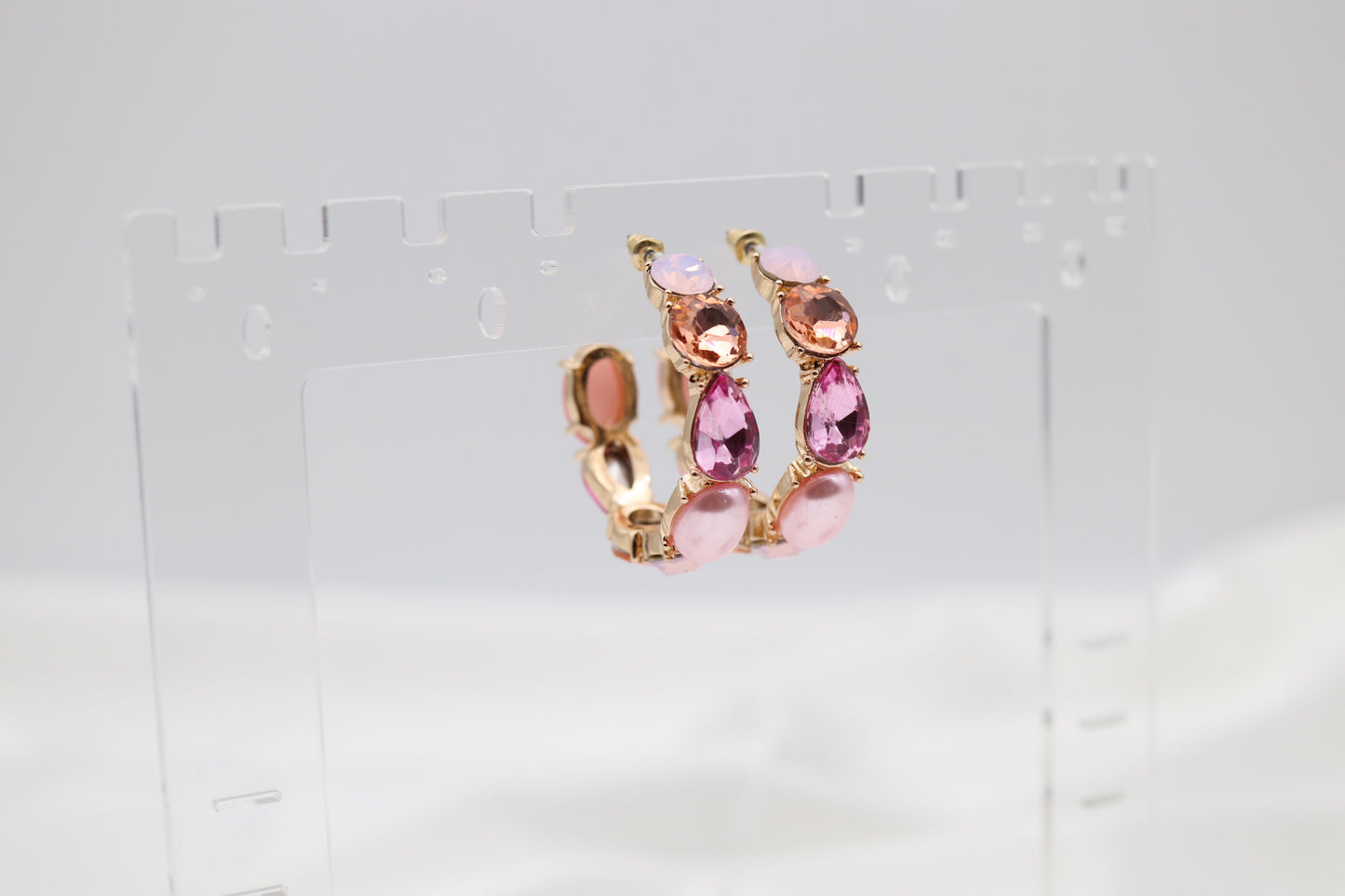 Pink Glass Stone Hoop Earring