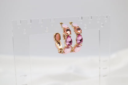 Pink Glass Stone Hoop Earring