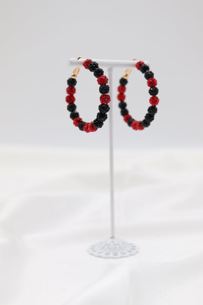 Black and Red Paveball Gameday Hoop Earring