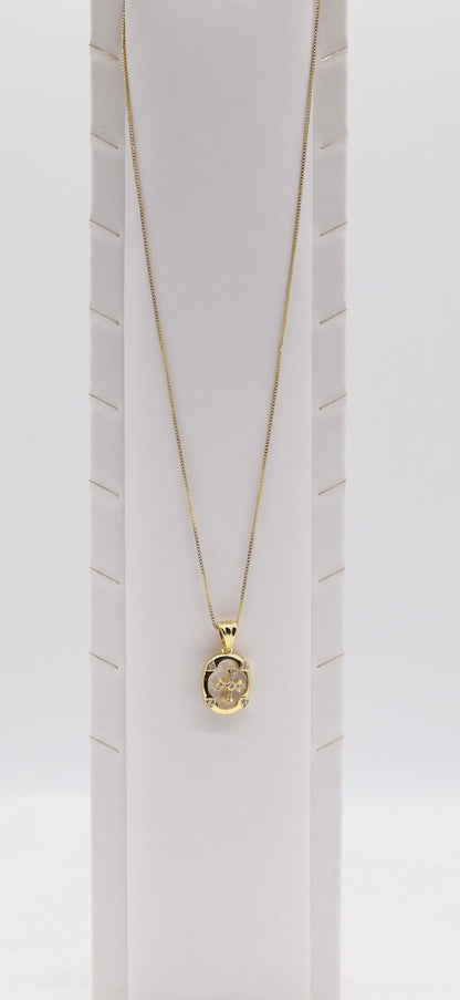 Gold Oval Cross Pendant Necklace – Mother of Pearl & Crystal Accents