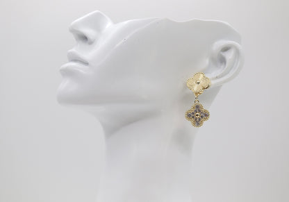 Gold CZ Clover Earrings