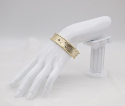 Gold Cuff Bracelet with Delicate Crystal Accents and Milgrain Edges