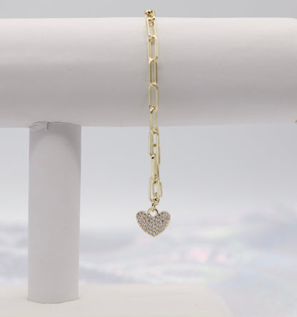 Dainty Gold Heart Paperclip Bracelet