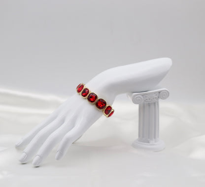 Red Crystal & Gold Stretch Statement Bracelet