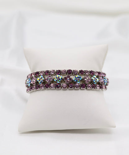 Lavender Bloom Triple-Row Crystal Bracelet