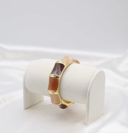 Gold Multi-Tone Enamel Hinged Bangle Bracelet