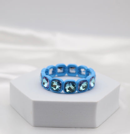 Blue Iridescent Crystal Stretch Statement Bracelet