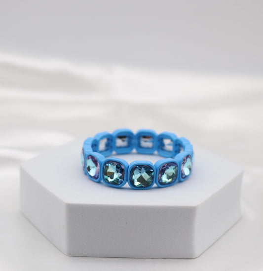 Blue Iridescent Crystal Stretch Statement Bracelet