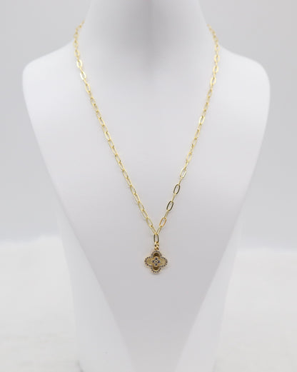 Gold Clover Pendant Necklace – Dainty Linked Chain with Sparkling Accent Charm