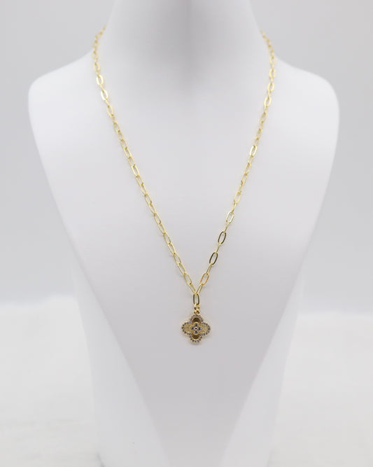Gold Clover Pendant Necklace – Dainty Linked Chain with Sparkling Accent Charm