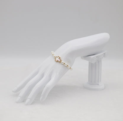 Mother of Pearl Cross & Pearl Beaded Bracelet – Faithful Elegance