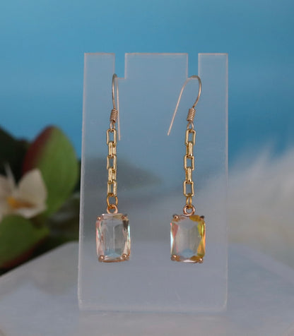 Dangling Light Gold Colored CZ Fashion Earring