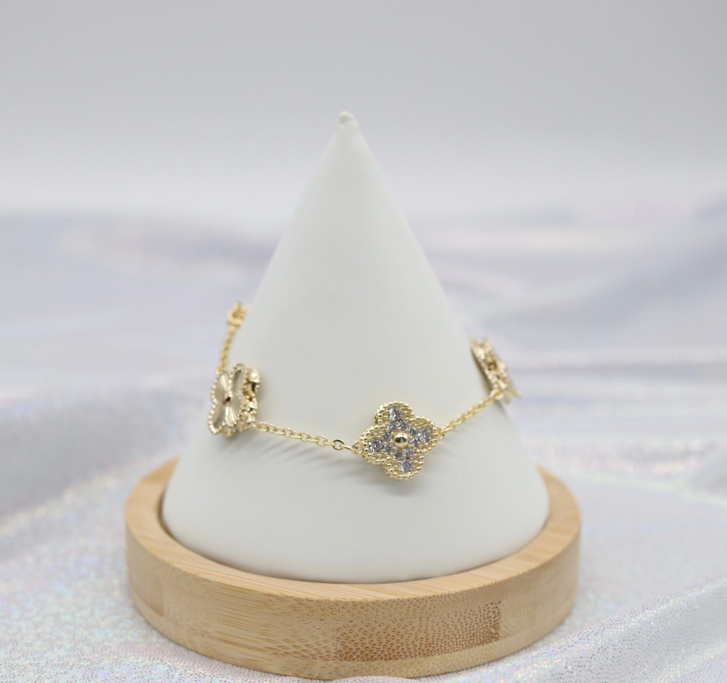 Gold CZ Clover Station Bracelet