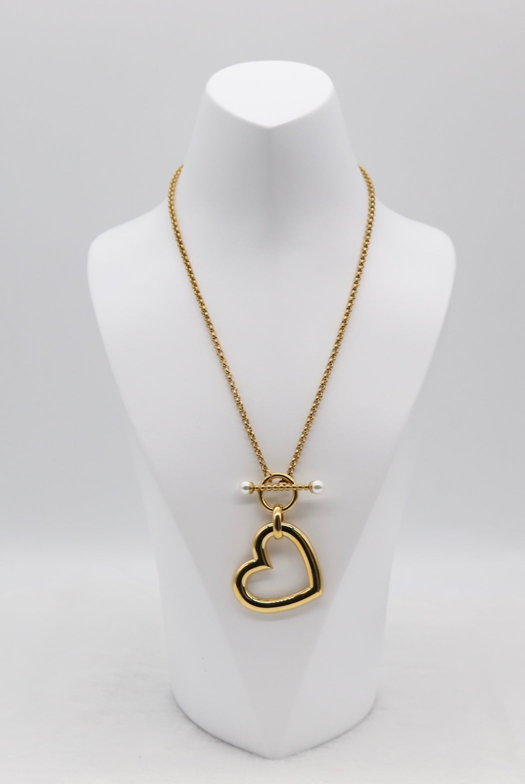 Gold Heart Pendant Necklace with Pearl Accents