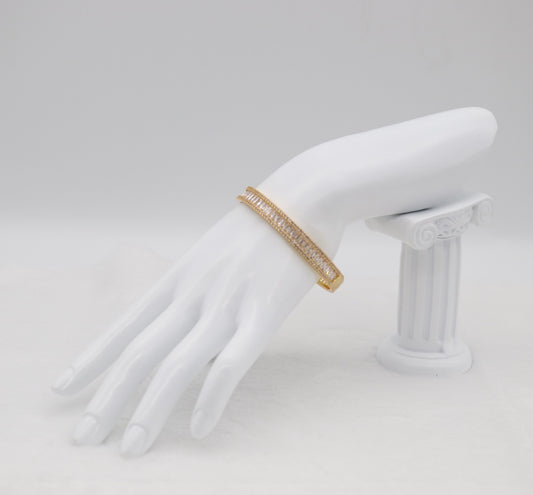 Gold Baguette Stone Bangle Bracelet – Elegant Sparkling Jewelry for Women