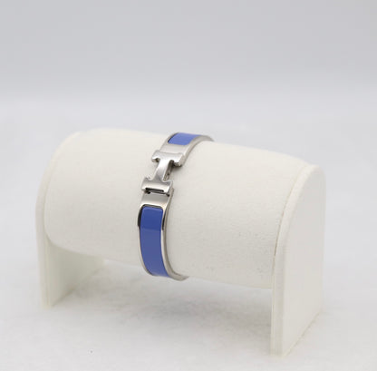 Medium Elegant Silver & Navy Blue Enamel Bracelet