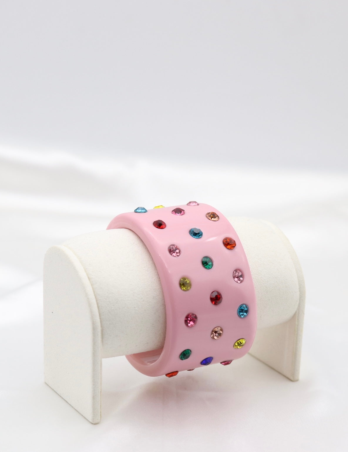 Pink Multicolor Crystal Wide Acrylic Cuff Bracelet