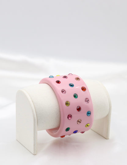 Pink Multicolor Crystal Wide Acrylic Cuff Bracelet
