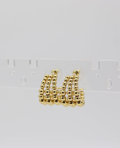 Triple Row Gold Beaded Hoop Earrings
