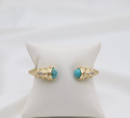 Matte Gold Cuff Bracelet with Turquoise Ends