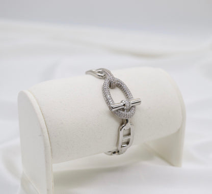 Silver Luxe Pavé Oval Link Toggle Bracelet
