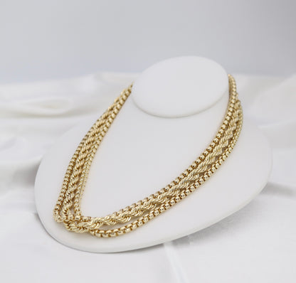 Layered Gold Rope & Box Chain Statement Necklace