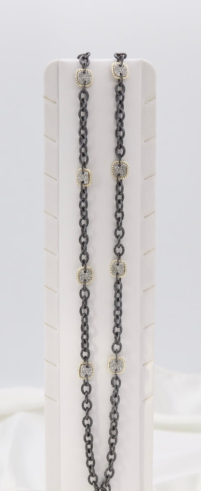 Gunmetal Chain Necklace with Crystal Cushion Stations