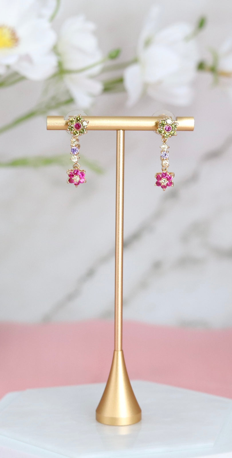 AA Grade CZ Multi-Stone Color Dangling Earrings