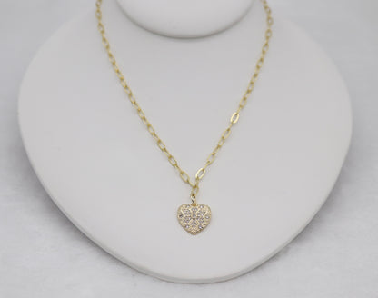 Gold Heart Pendant Necklace – Geometric Crystal Pattern
