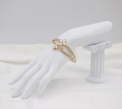 Gold Clover Pavé Double-Band Bangle Bracelet