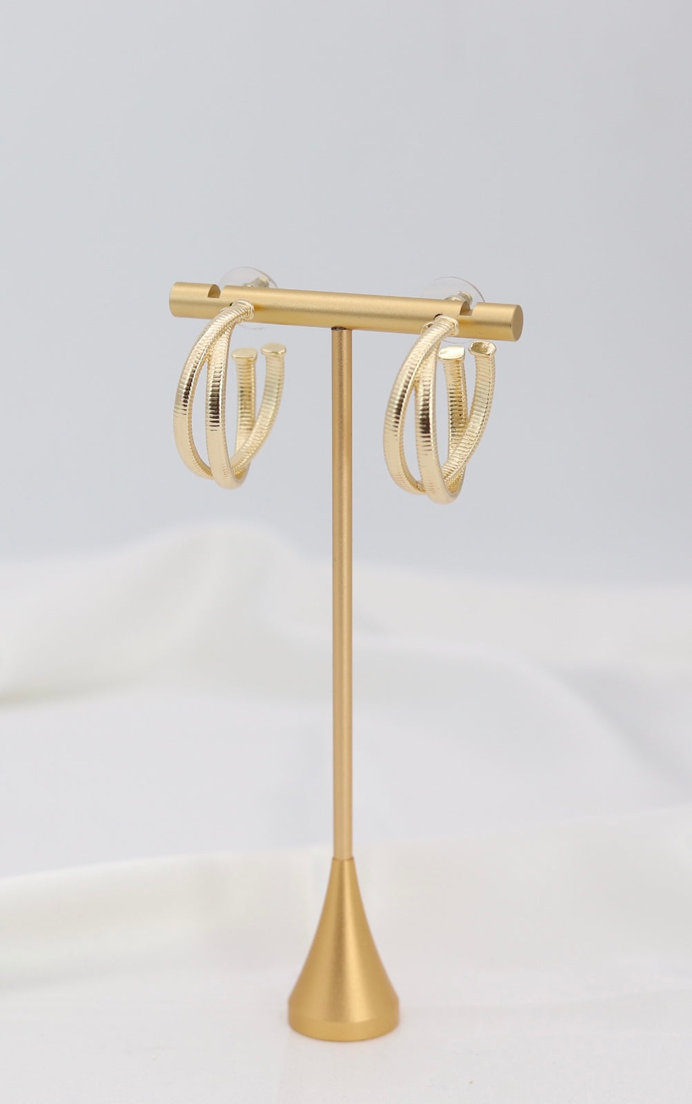 Layered Gold Hoop Earrings – Double Band Ribbed Hoops