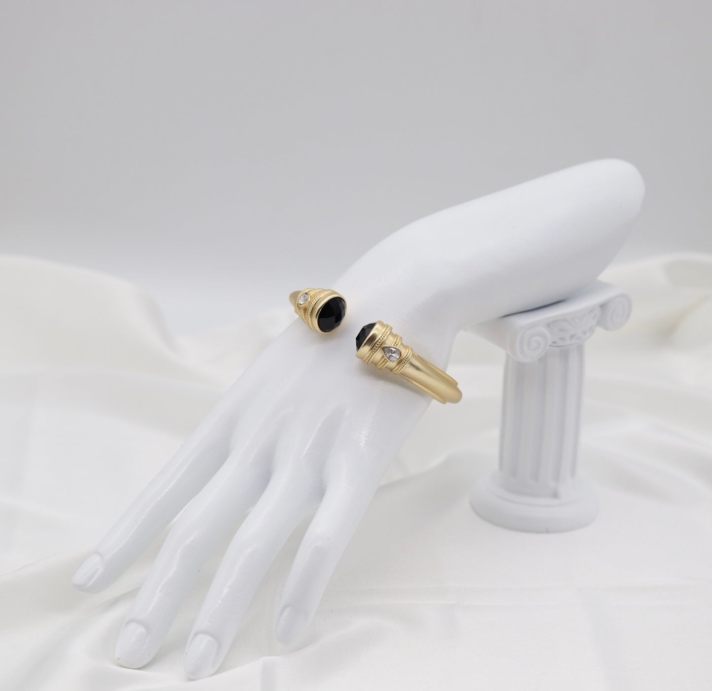 Black Onyx and Gold Hinged Cuff Bracelet