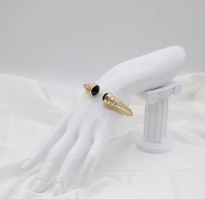 Black Onyx and Gold Hinged Cuff Bracelet