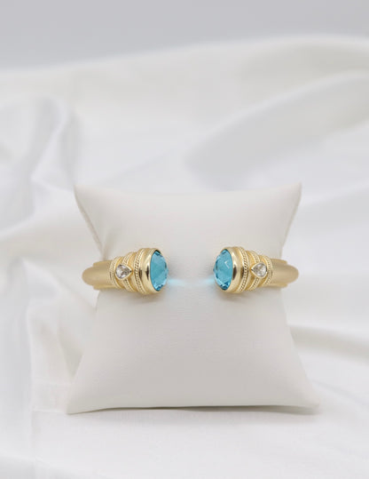 Aqua Blue Gemstone Gold Cuff Bracelet