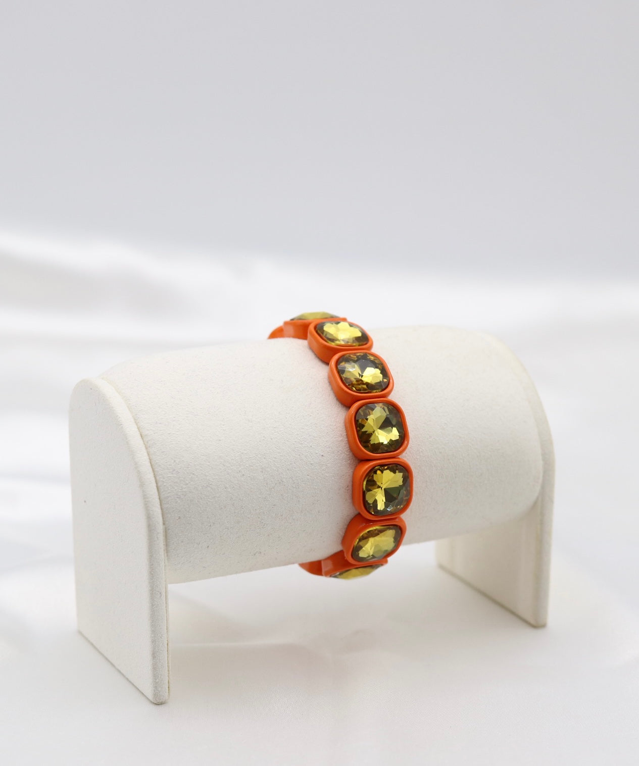 Orange & Golden Crystal Stretch Statement Bracelet