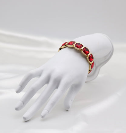 Red Crystal & Gold Stretch Statement Bracelet