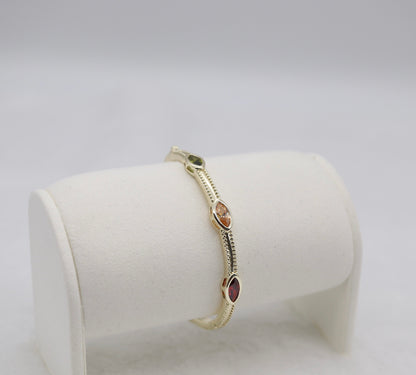 Gold Multicolor Marquise Stone Bangle Bracelet – Playful Elegant Jewelry for Women