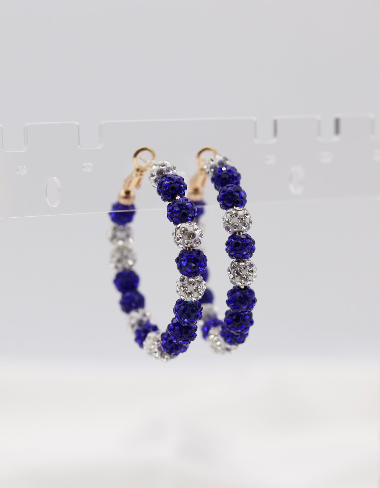 Silver and Blue Paveball Gameday Hoop Earring