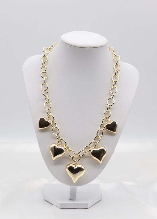 Dangling Heart Pendants Gold Necklace