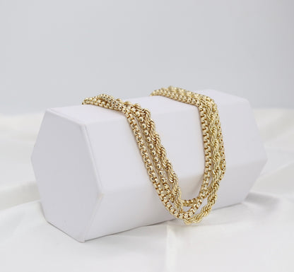 Layered Gold Rope & Box Chain Statement Necklace