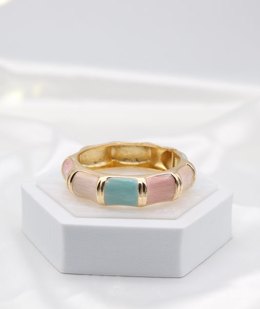 Gold Pastel Multi-Color Enamel Hinged Bangle Bracelet