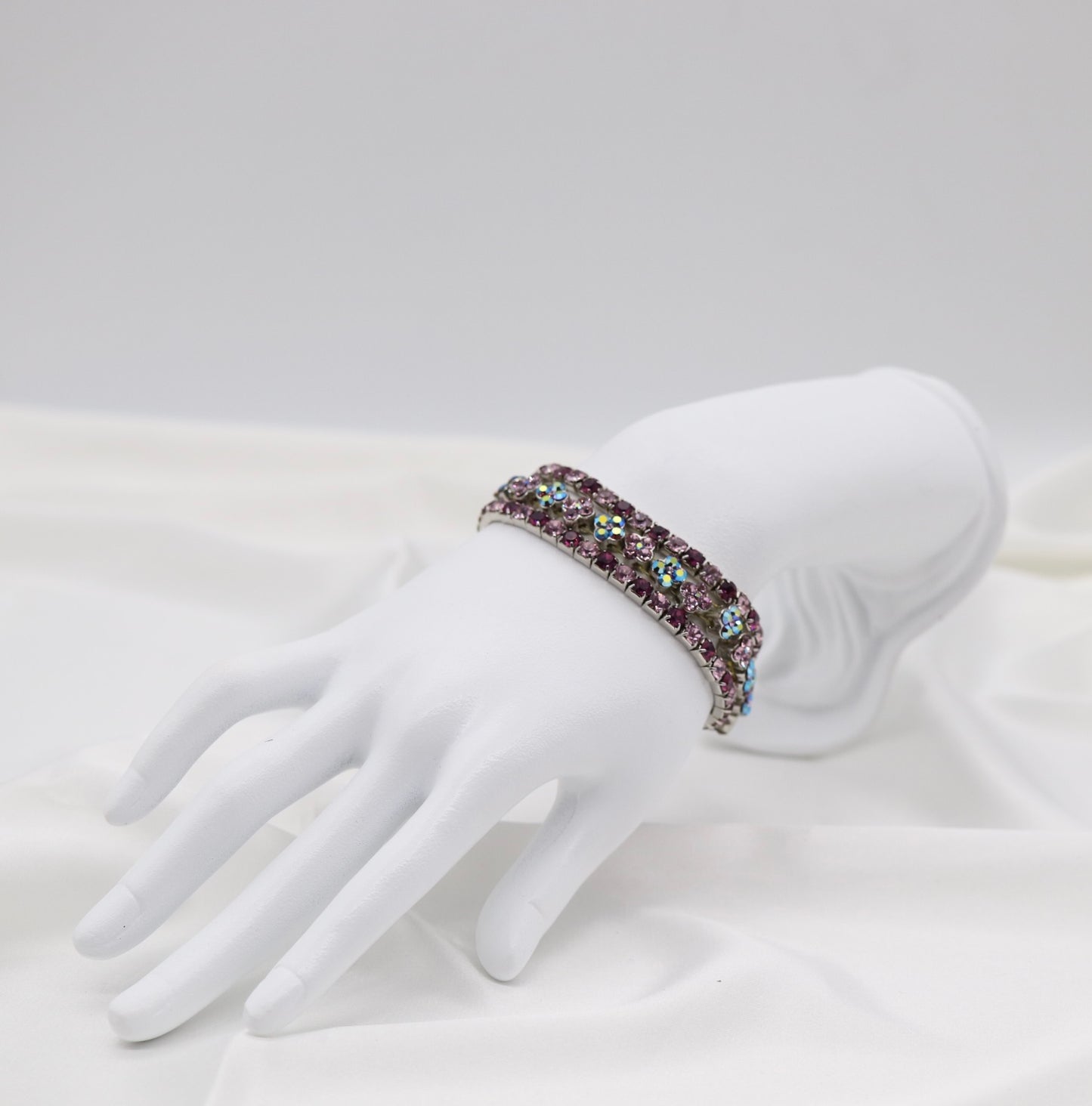 Lavender Bloom Triple-Row Crystal Bracelet